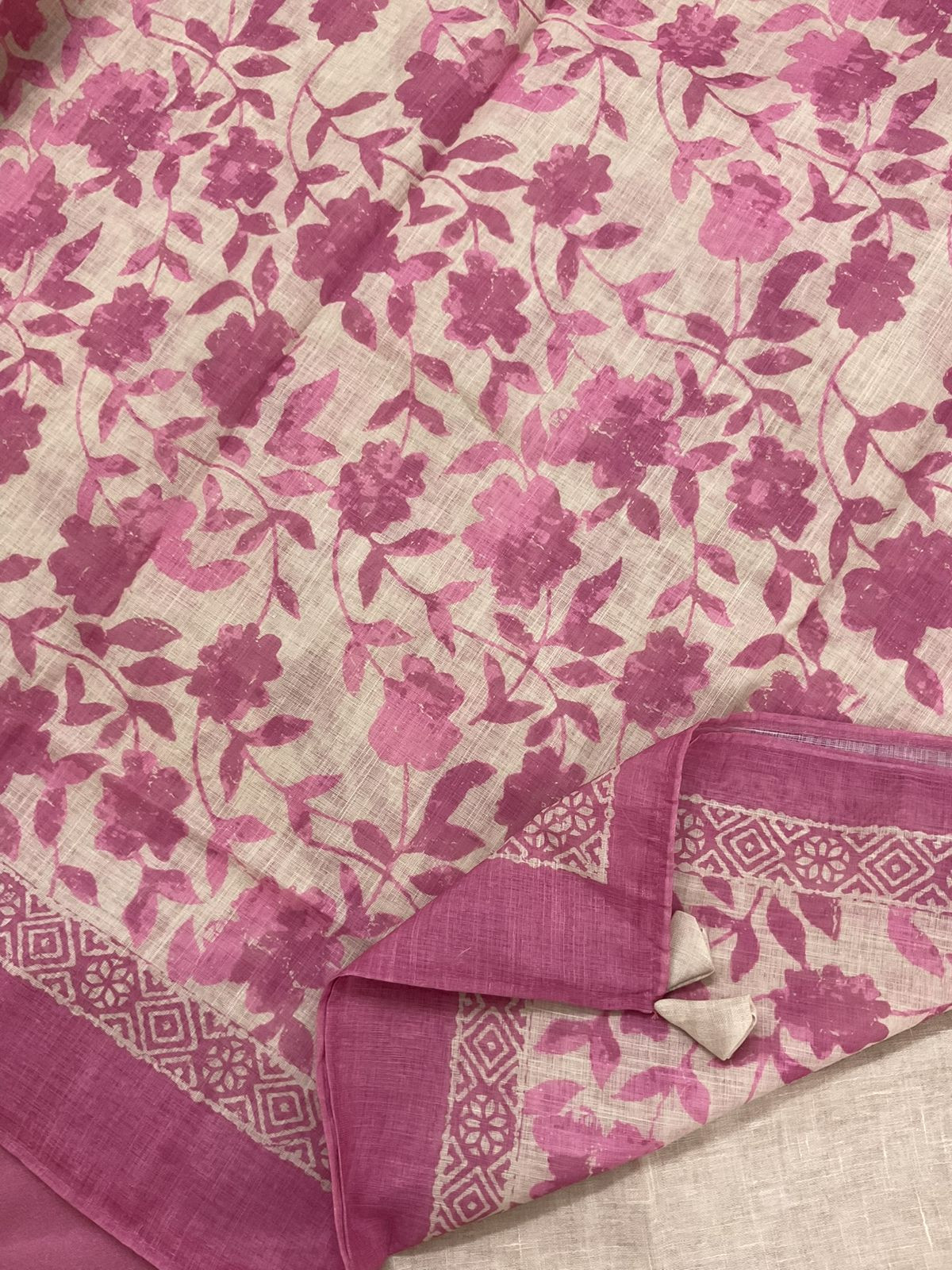 Soft Linen Jute Cotton Shaded Embroidered Suit - Purplish Pink