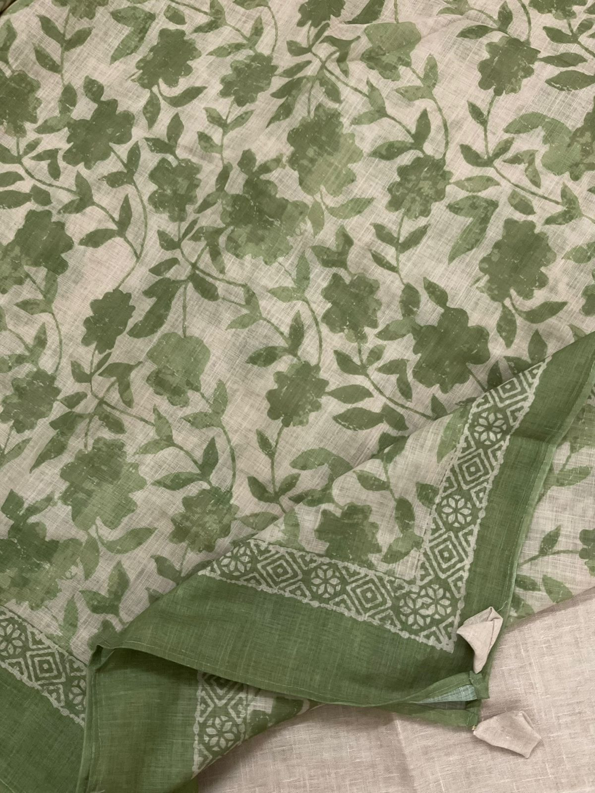 Soft Linen Jute Cotton Shaded Embroidered Suit - Green