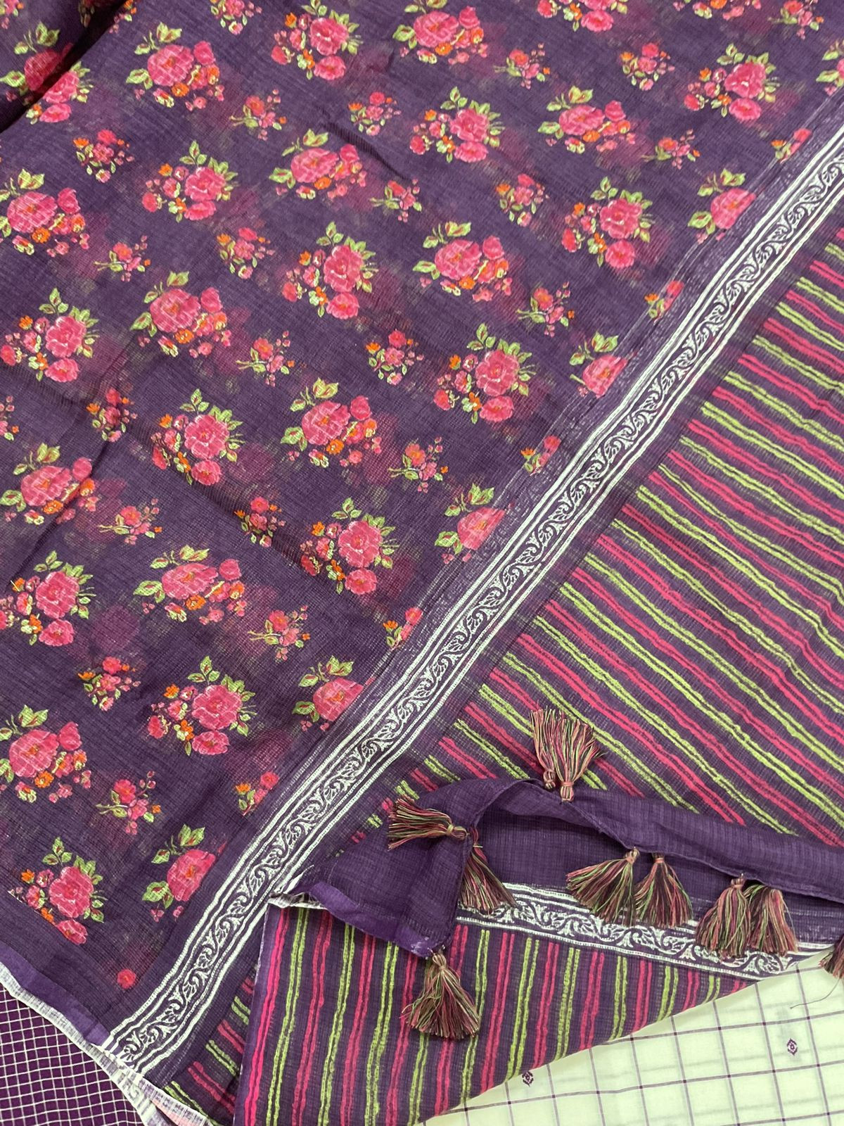 Pure Handloom Cotton Self Weaved Printed Embroidered Suit - Off White