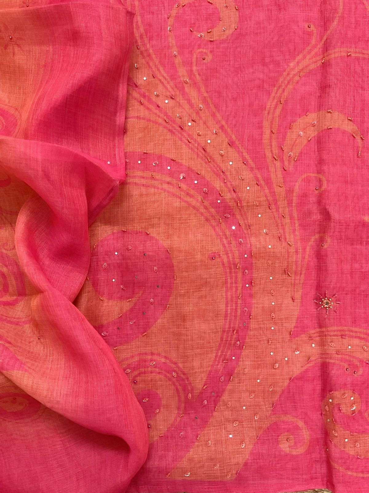 Soft Tissue Slub Cotton Printed Embroidered Suit - Pink