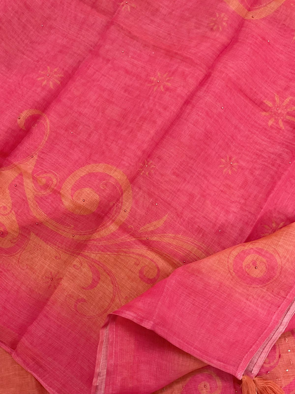 Soft Tissue Slub Cotton Printed Embroidered Suit - Pink