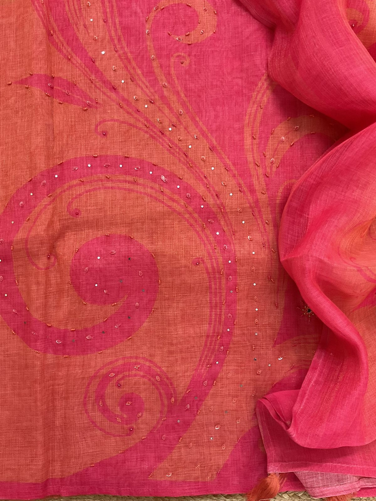 Soft Tissue Slub Cotton Printed Embroidered Suit - Pink