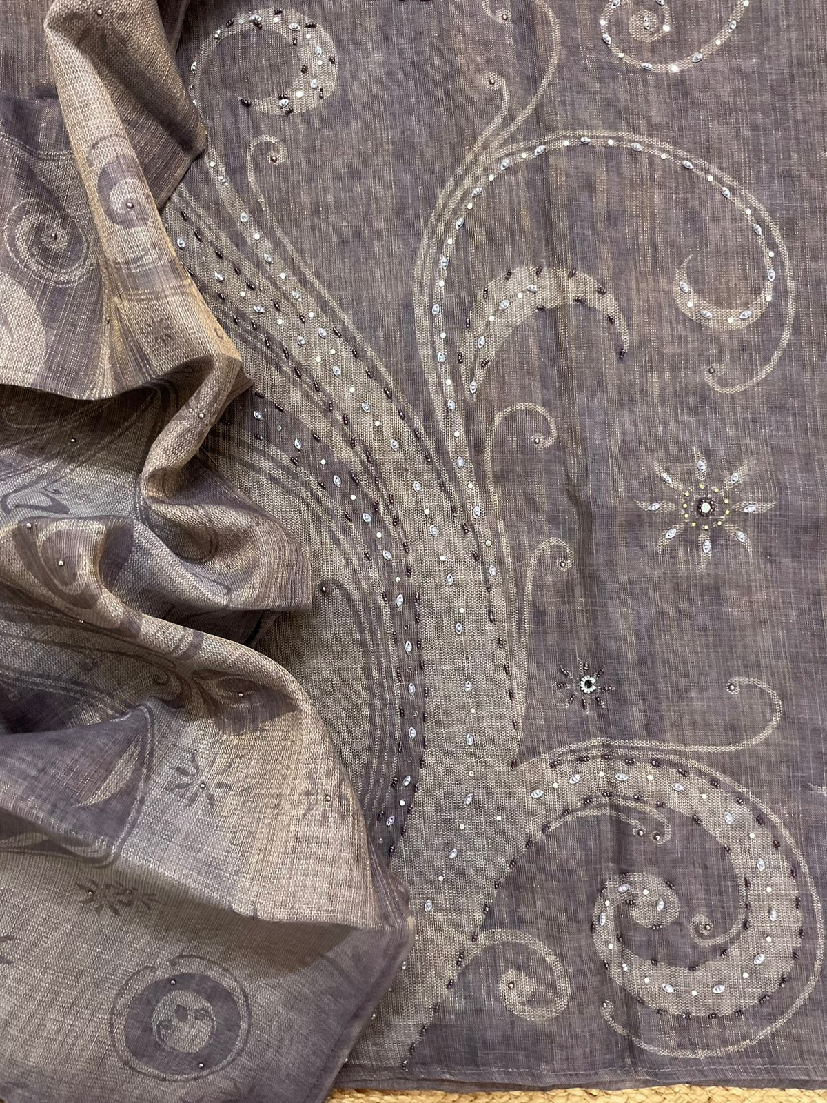 Soft Tissue Slub Cotton Printed Embroidered Suit - Purple