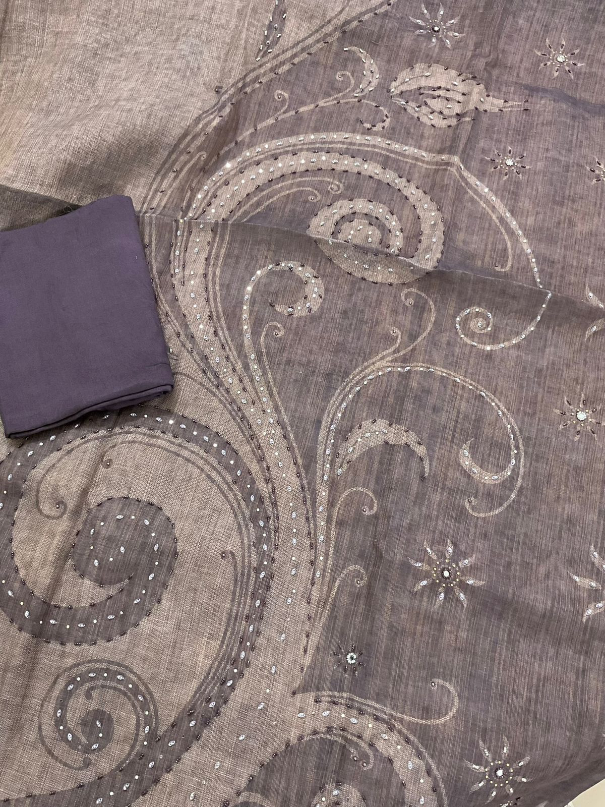 Soft Tissue Slub Cotton Printed Embroidered Suit - Purple