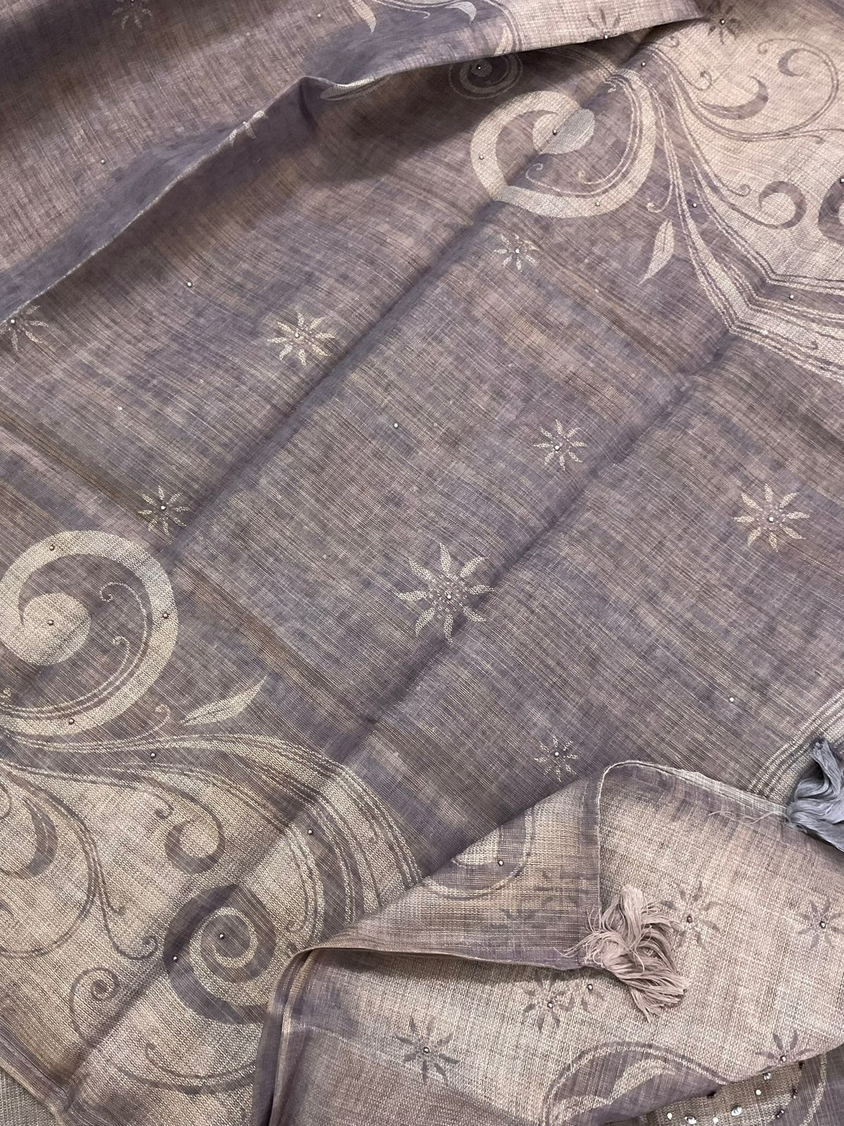 Soft Tissue Slub Cotton Printed Embroidered Suit - Purple