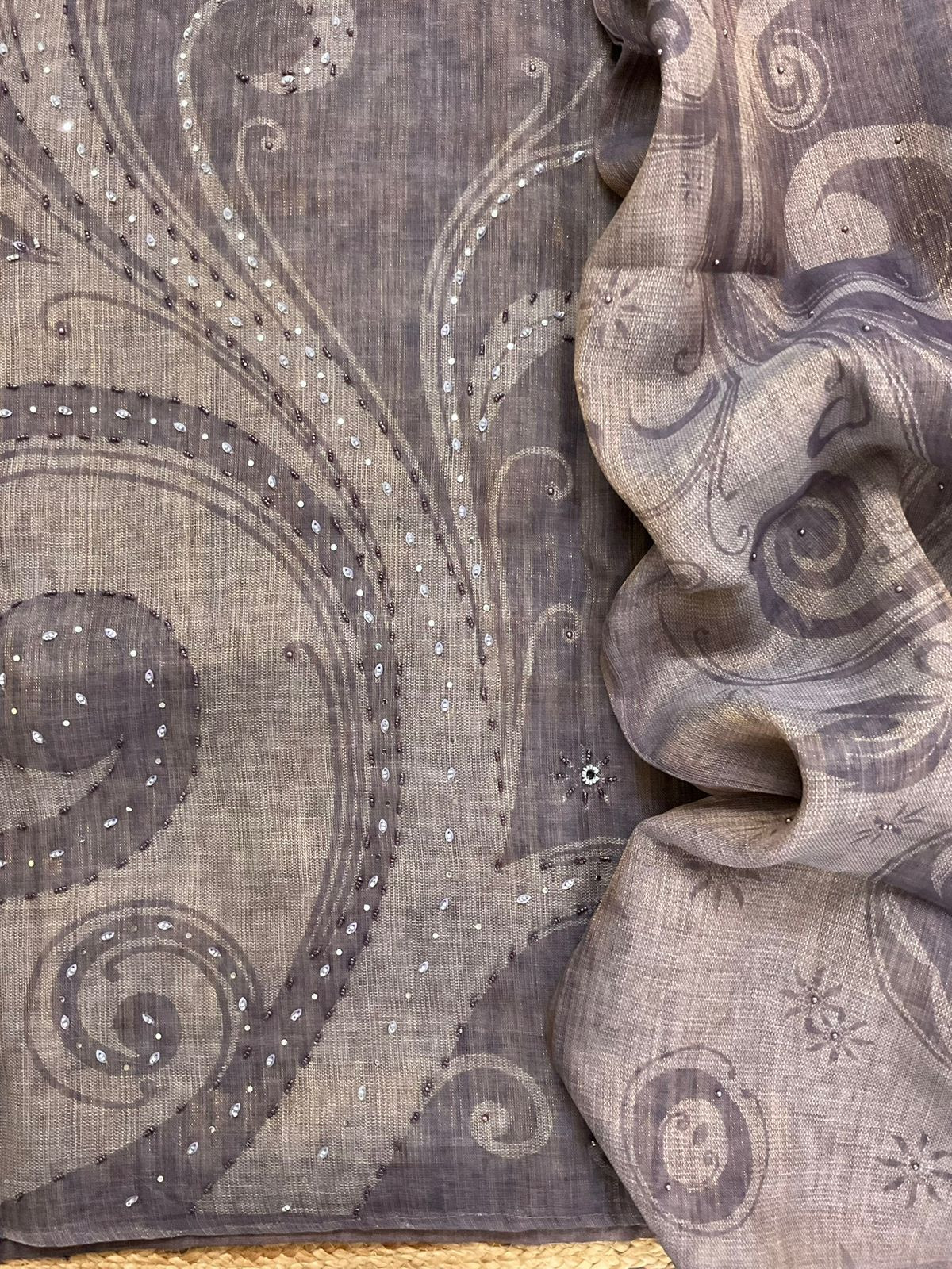 Soft Tissue Slub Cotton Printed Embroidered Suit - Purple