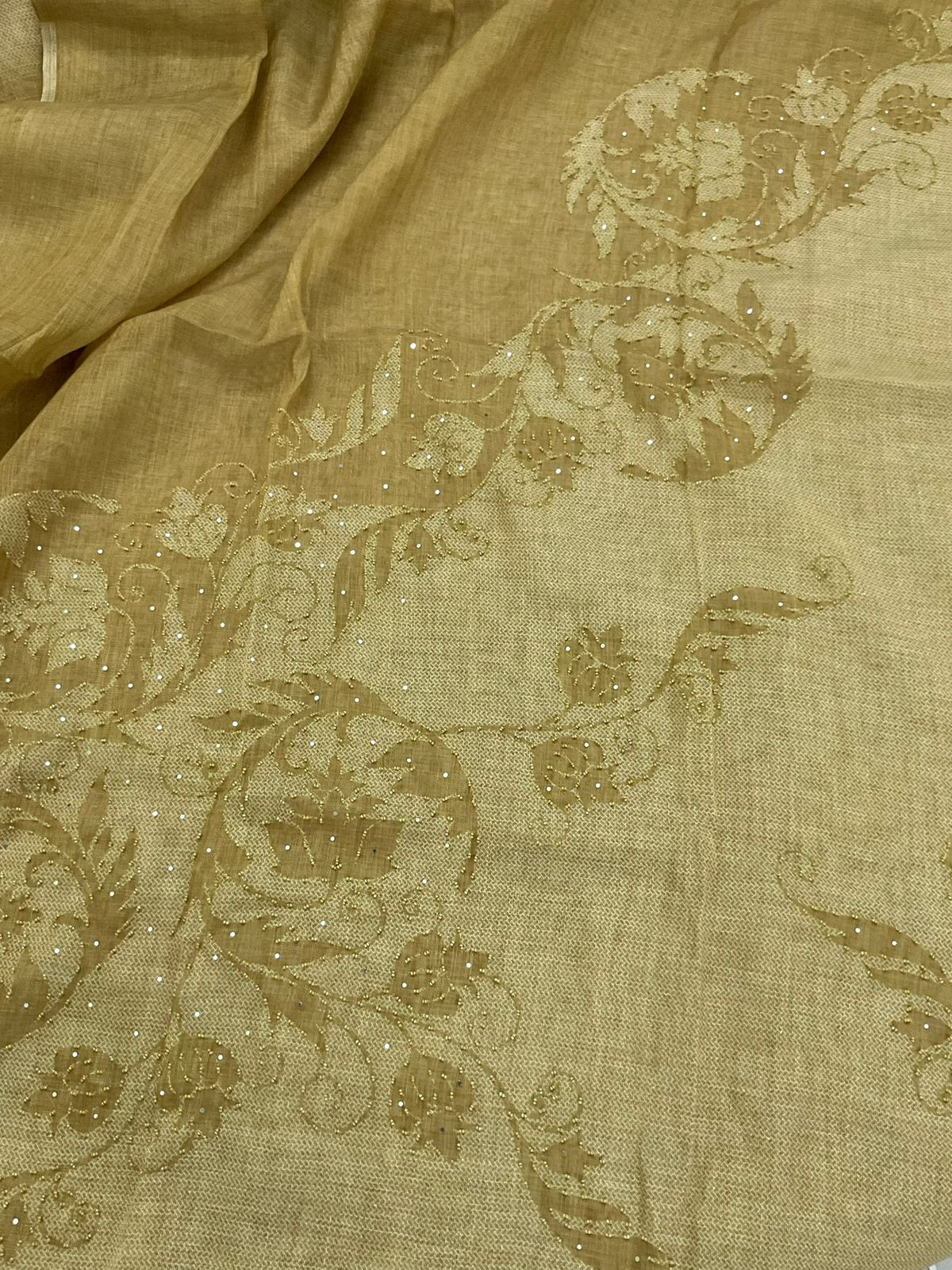 Soft Tissue Slub Cotton Printed Embroidered Suit - Mustard