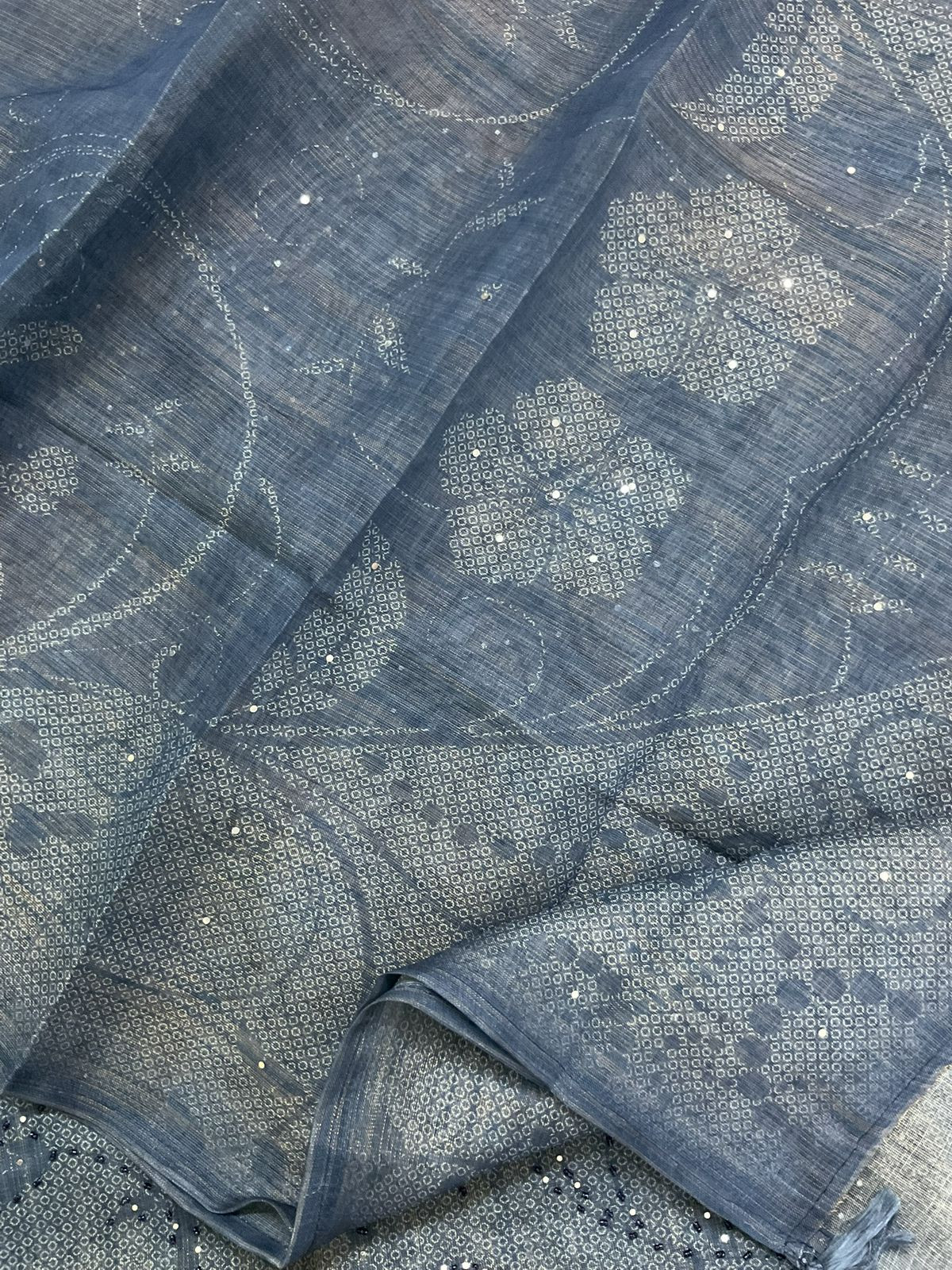 Soft Tissue Slub Cotton Printed Embroidered Suit - Blue