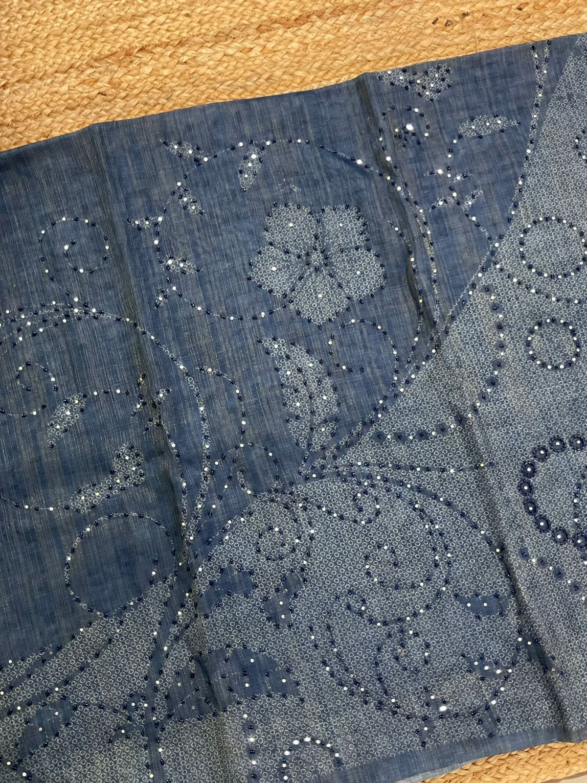 Soft Tissue Slub Cotton Printed Embroidered Suit - Blue