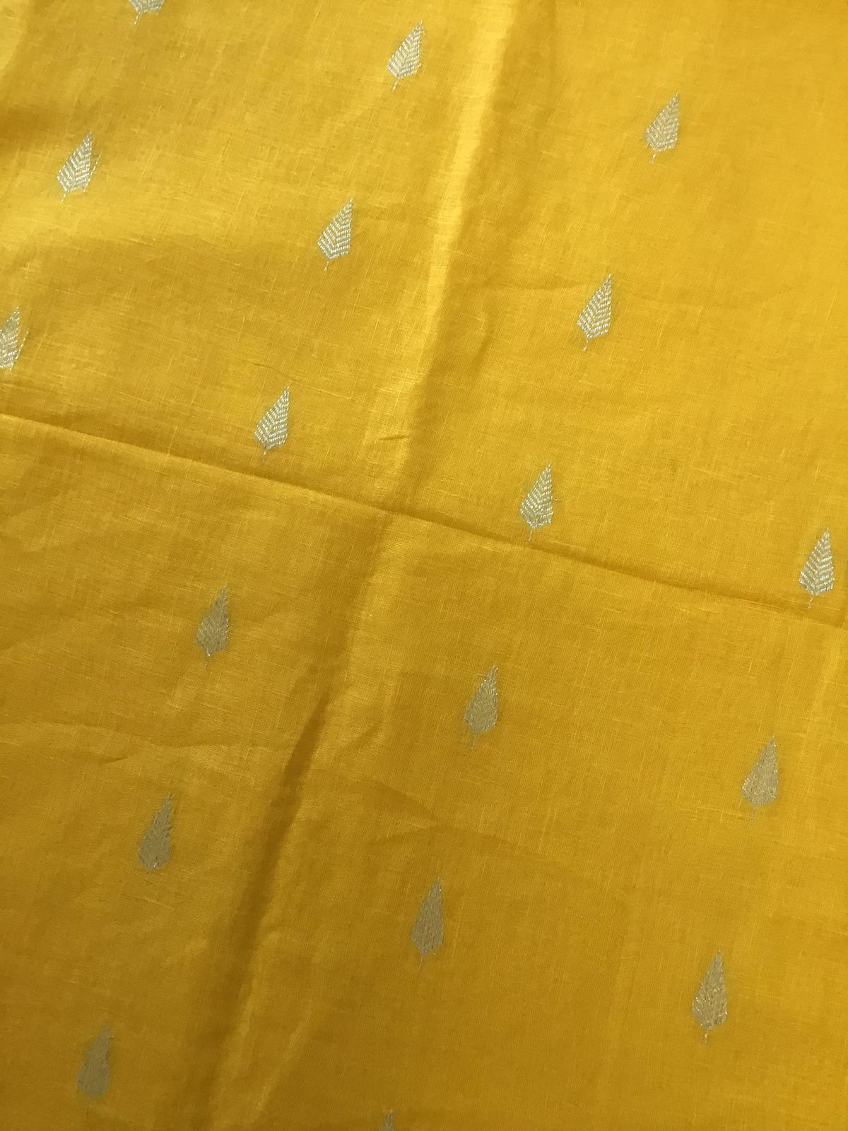 Pure Linen Jute Cotton Self Weaved Brush Painted Suit - Yellow