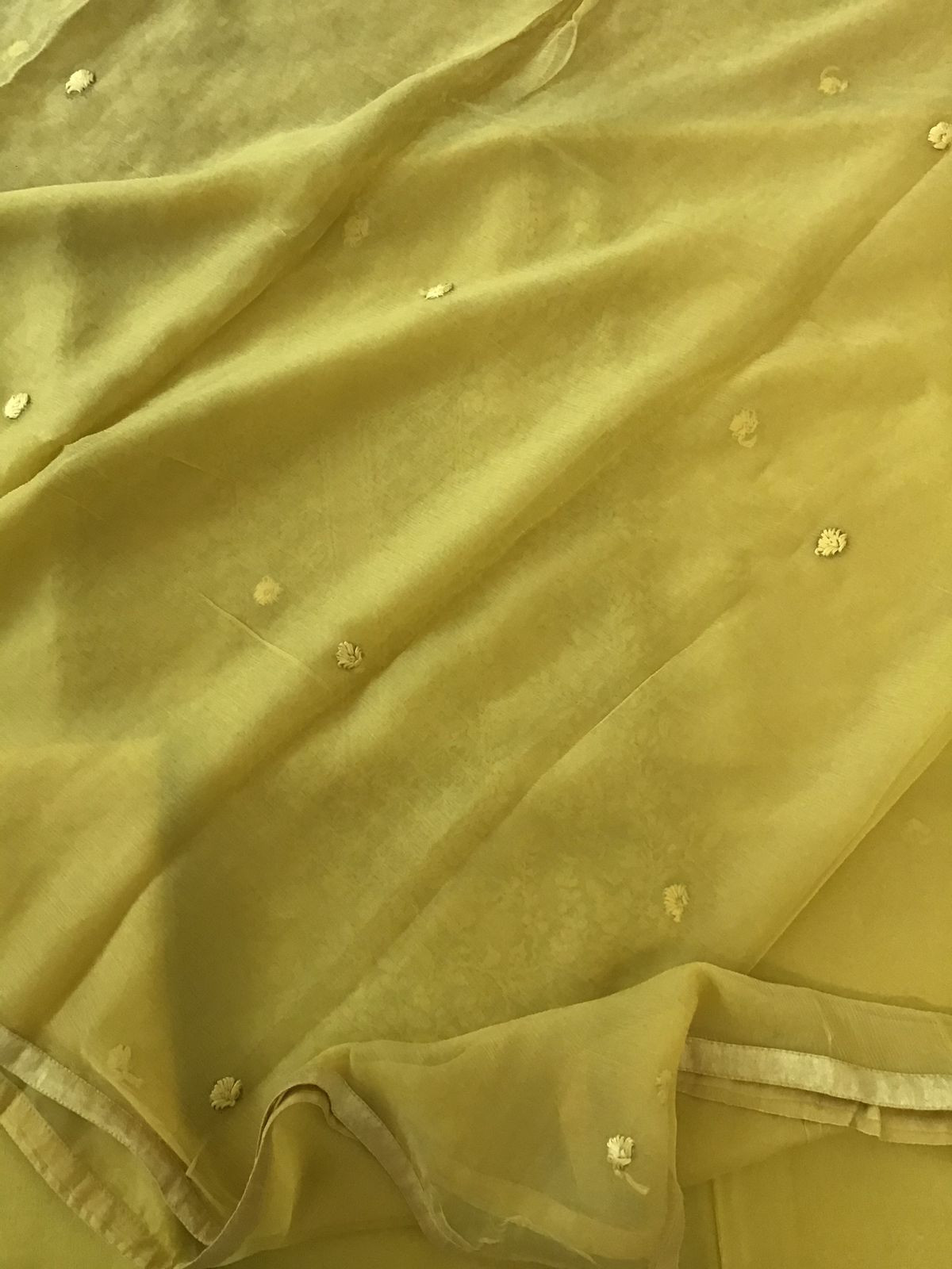 Pure Georgette Embroidered Suit - Greenish Yellow