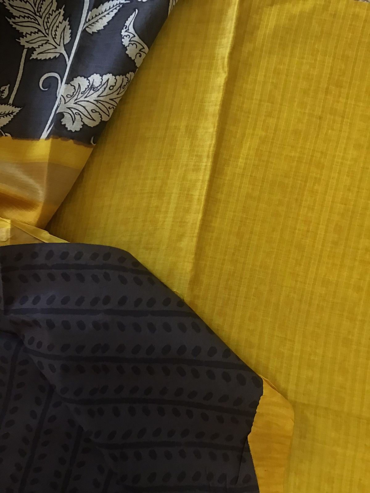 Pure Maheshwari Printed Suit - Yellow