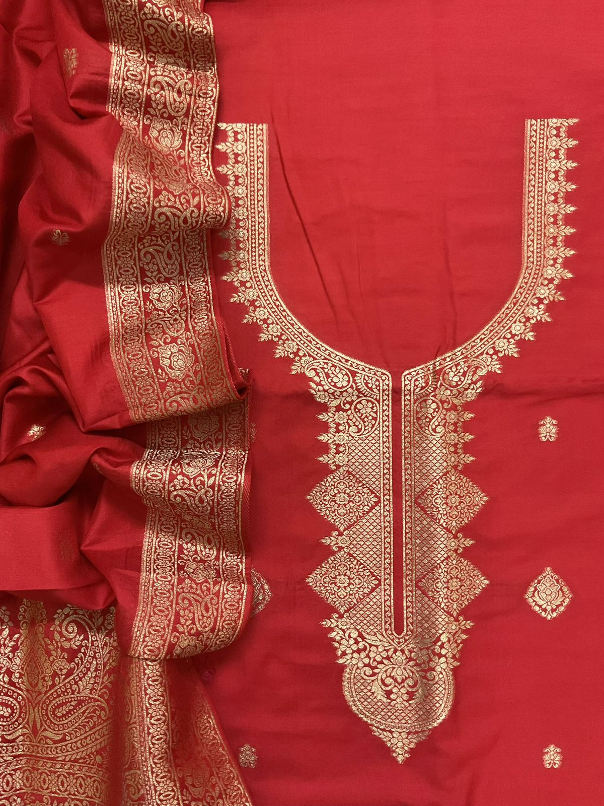 Pure Chanderi Banarasi Weaved Suit - Red