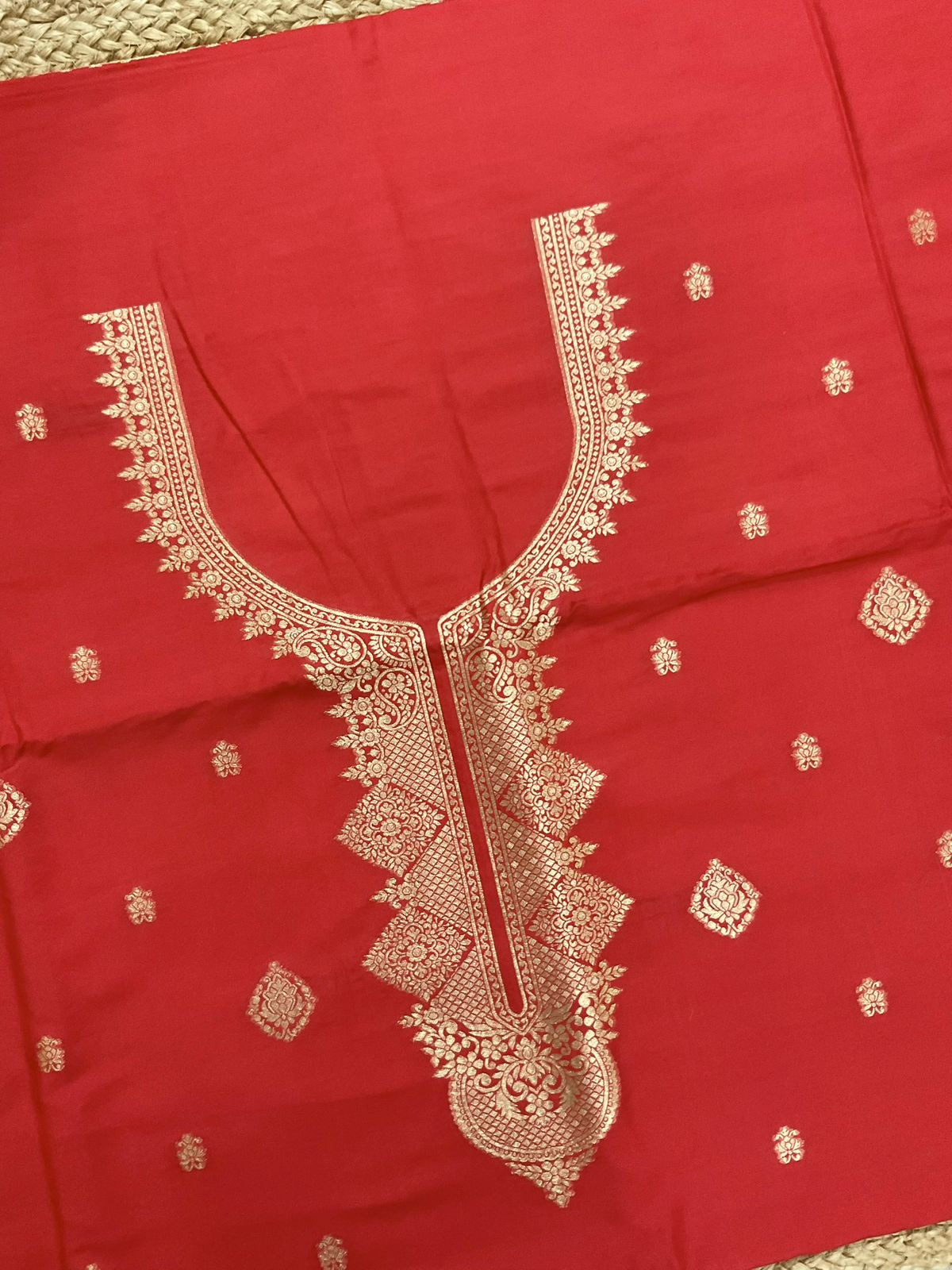 Pure Chanderi Banarasi Weaved Suit - Red
