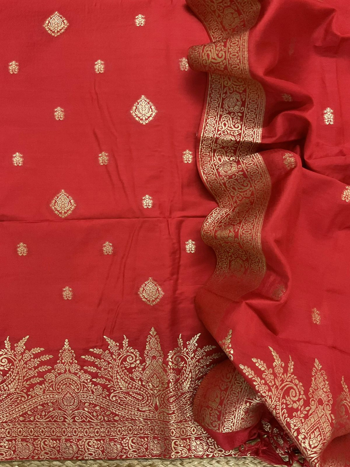 Pure Chanderi Banarasi Weaved Suit - Red