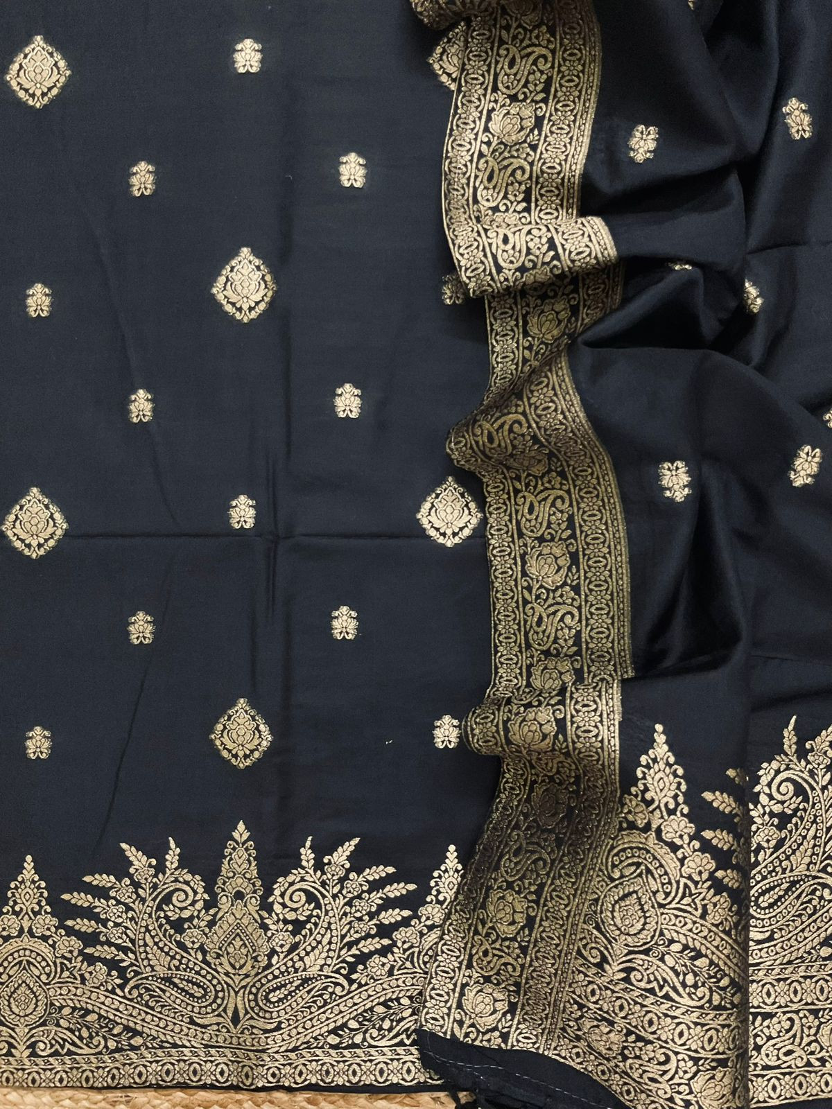 Pure Chanderi Banarasi Weaved Suit - Black