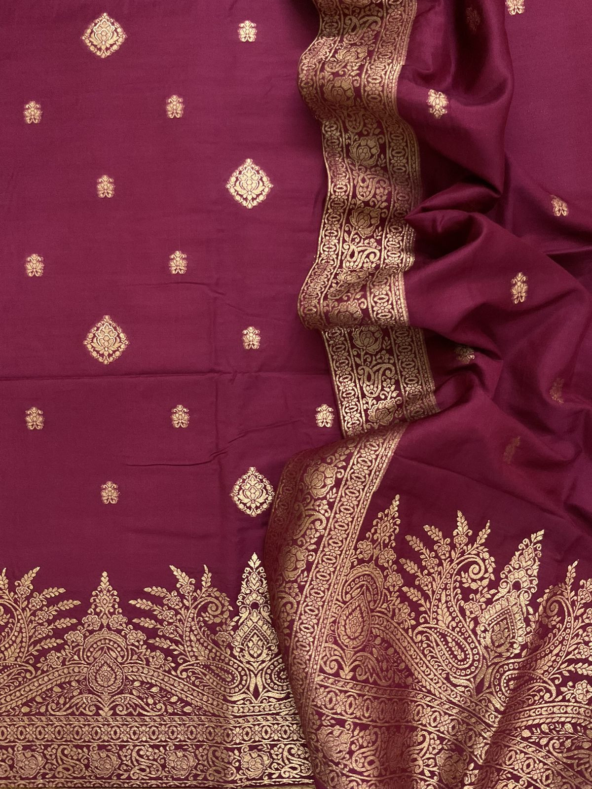Pure Chanderi Banarasi Weaved Suit - Wine