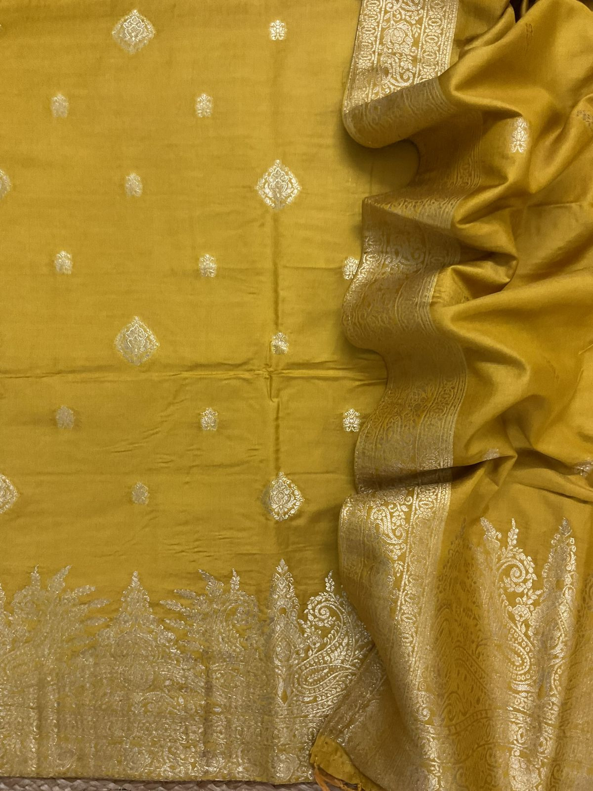 Pure Chanderi Banarasi Weaved Suit - Yellow