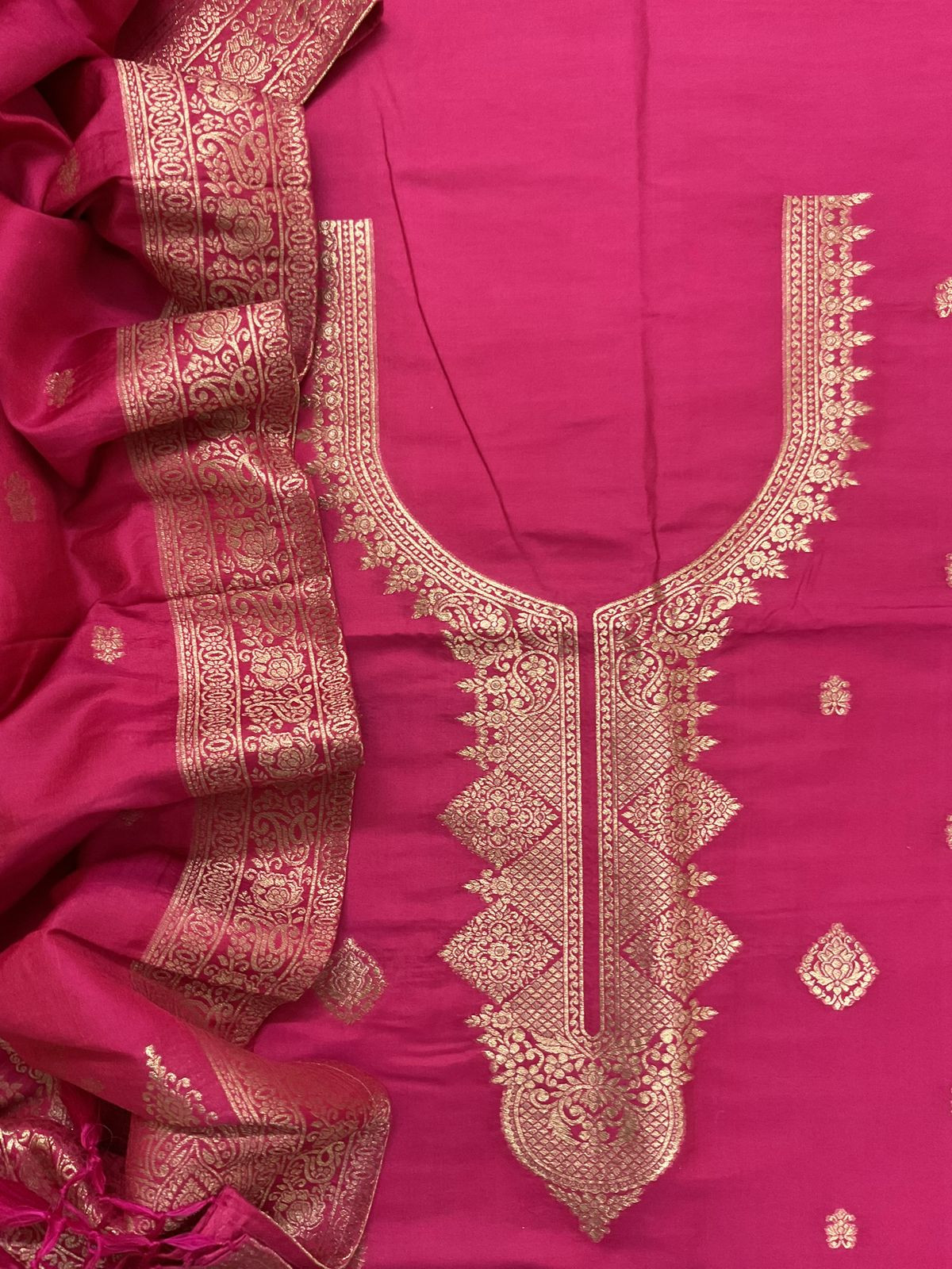 Pure Chanderi Banarasi Weaved Suit - Pink