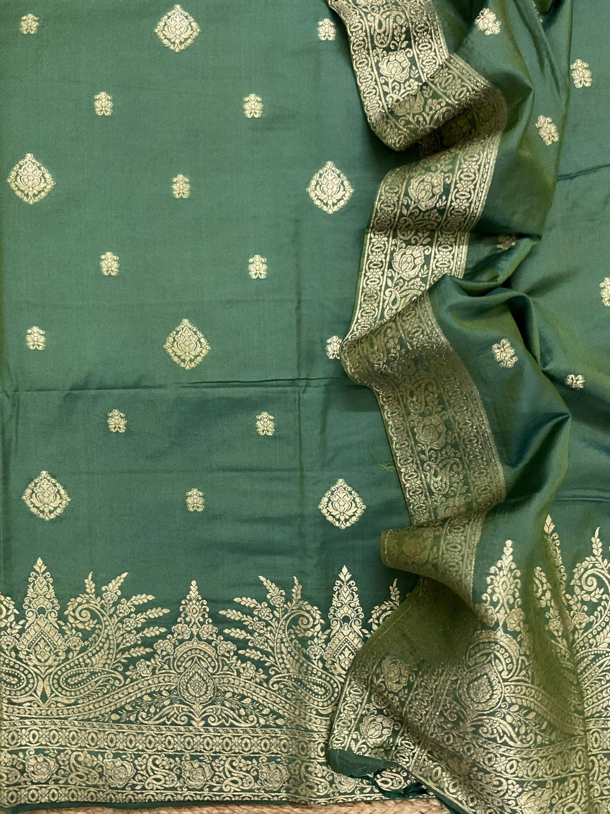 Pure Chanderi Banarasi Weaved Suit - Green