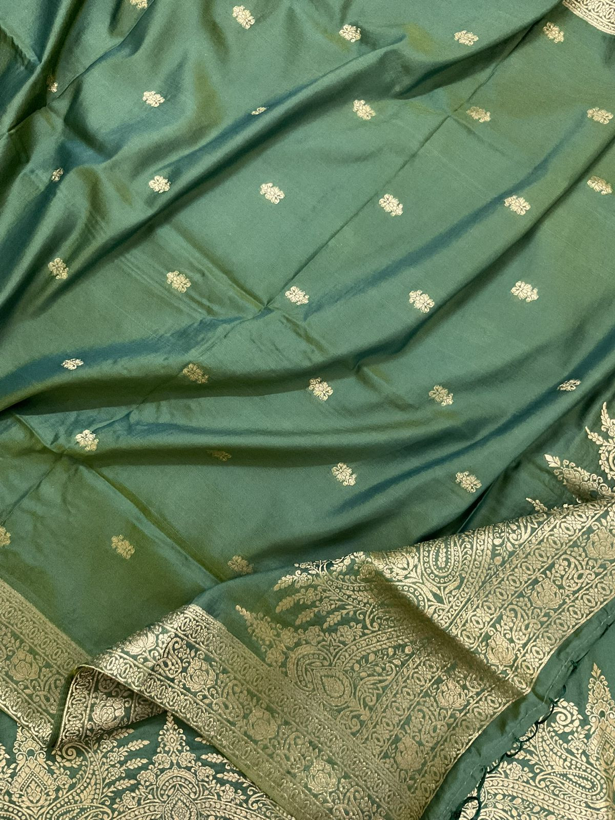 Pure Chanderi Banarasi Weaved Suit - Green