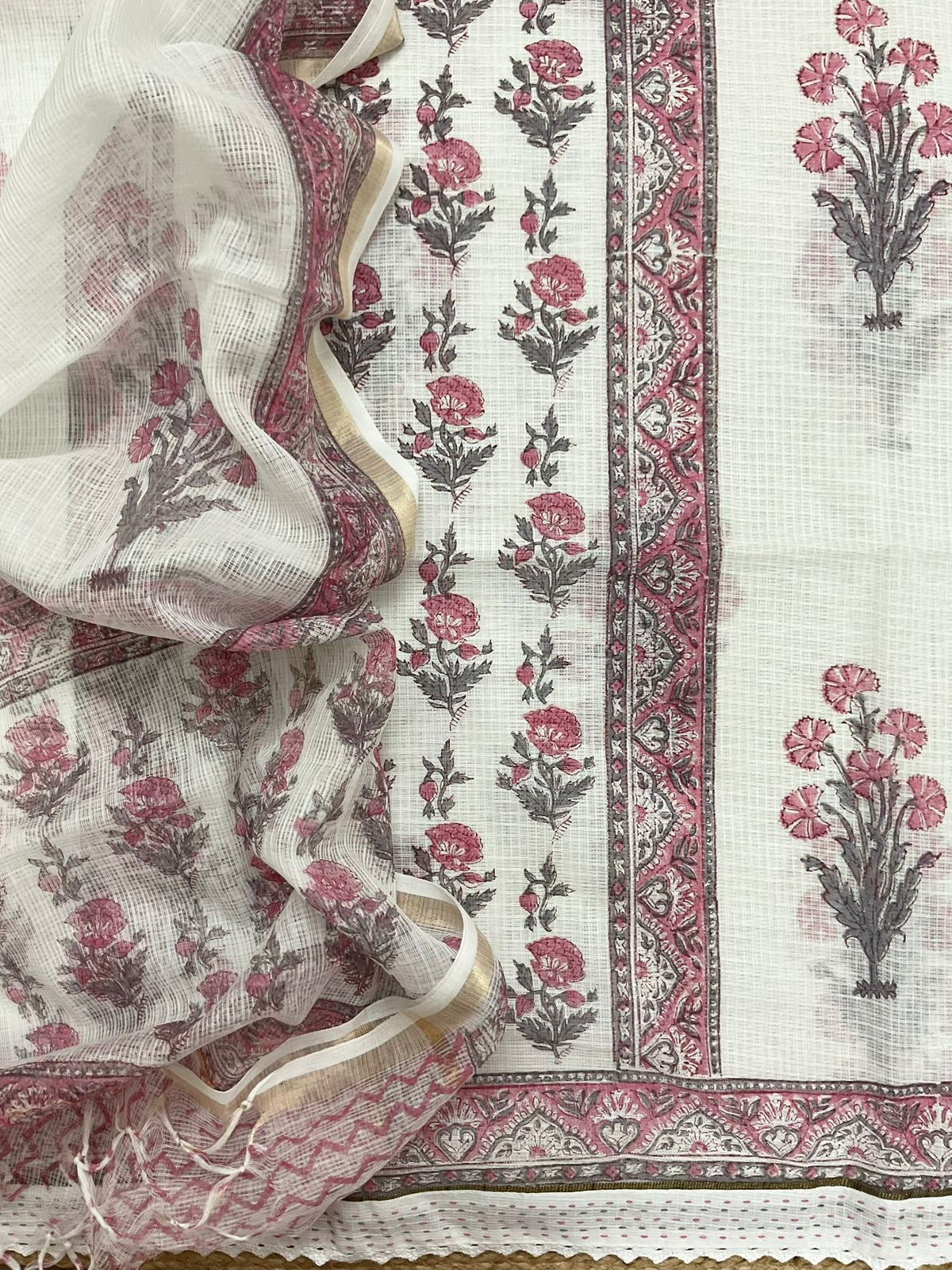 Soft Kota Cotton Printed Suit - White