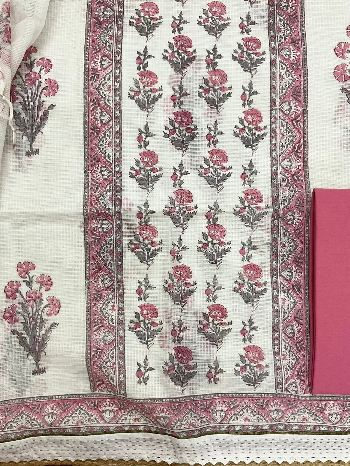 Soft Kota Cotton Printed Suit - White