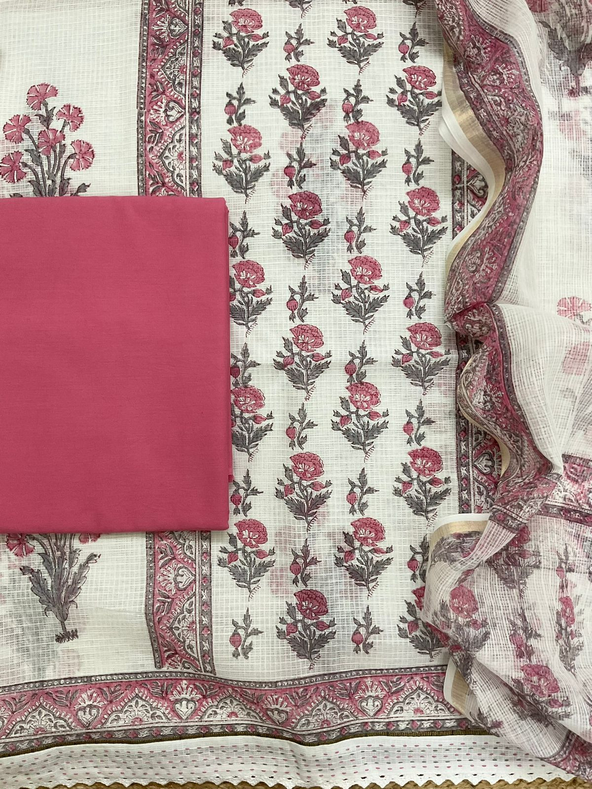 Soft Kota Cotton Printed Suit - White