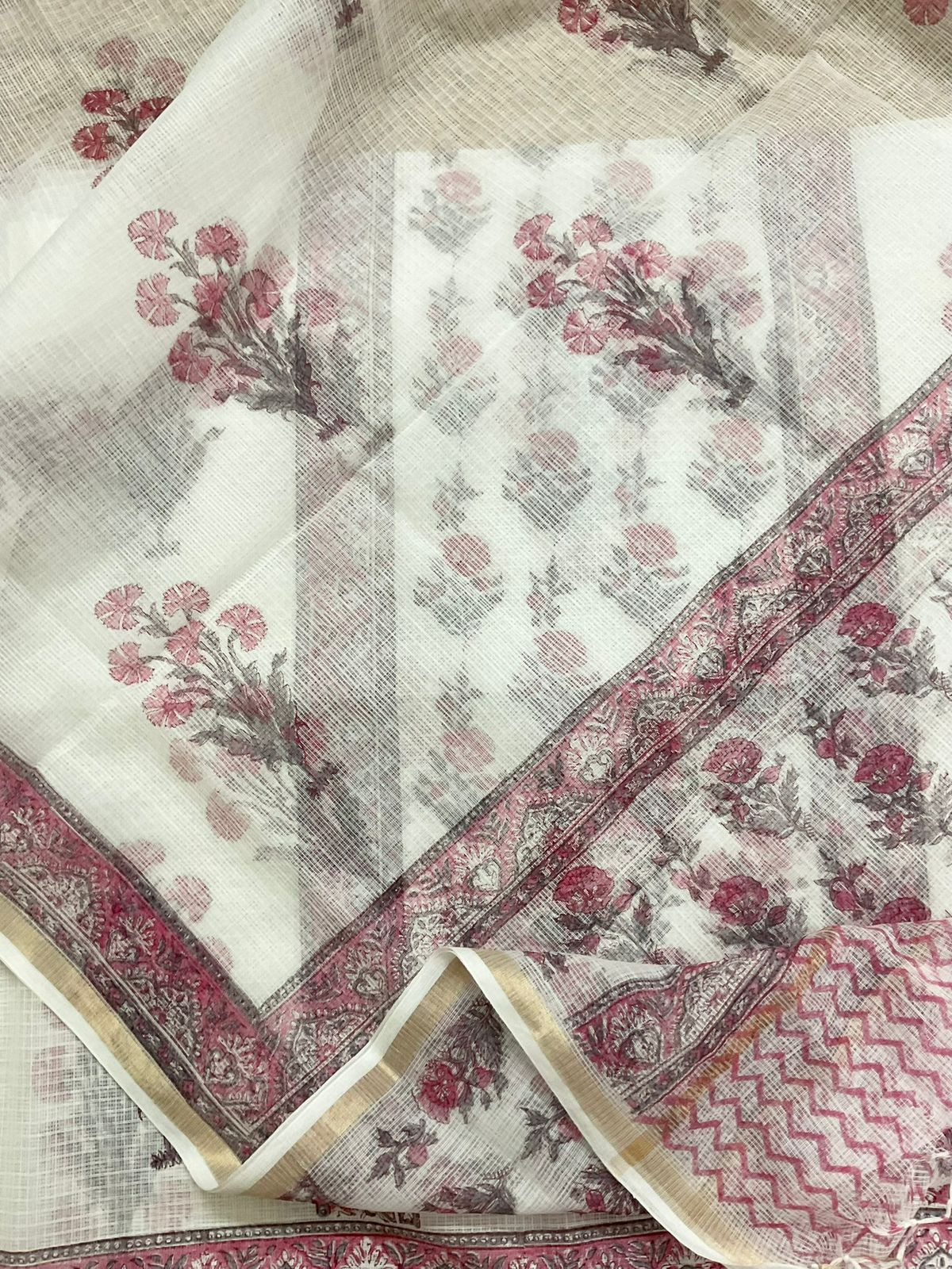 Soft Kota Cotton Printed Suit - White