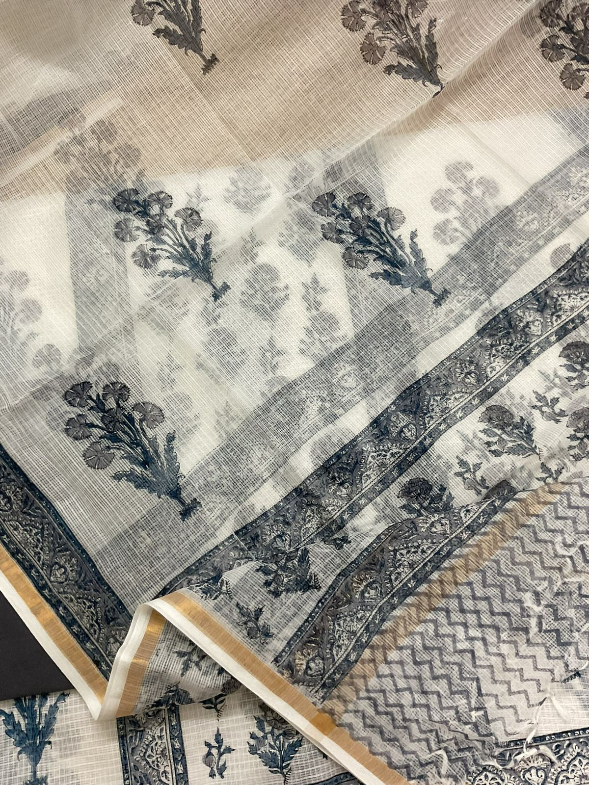 Soft Kota Cotton Printed Suit - White