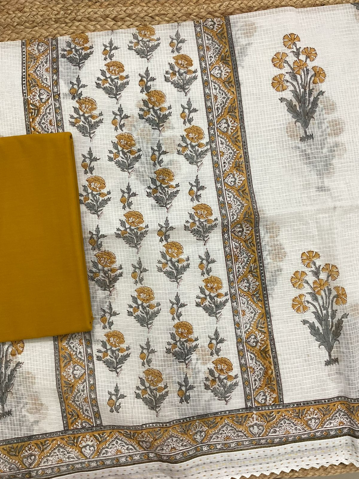 Soft Kota Cotton Printed Suit - White