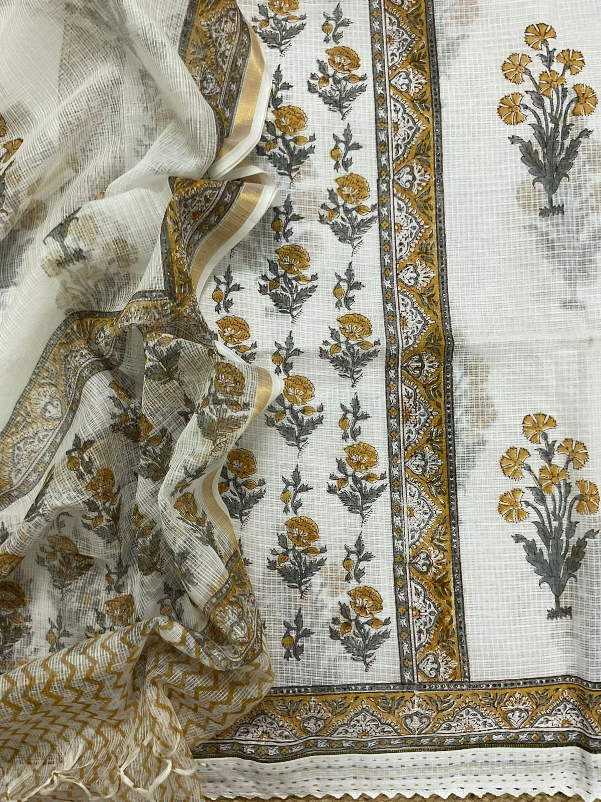 Soft Kota Cotton Printed Suit - White