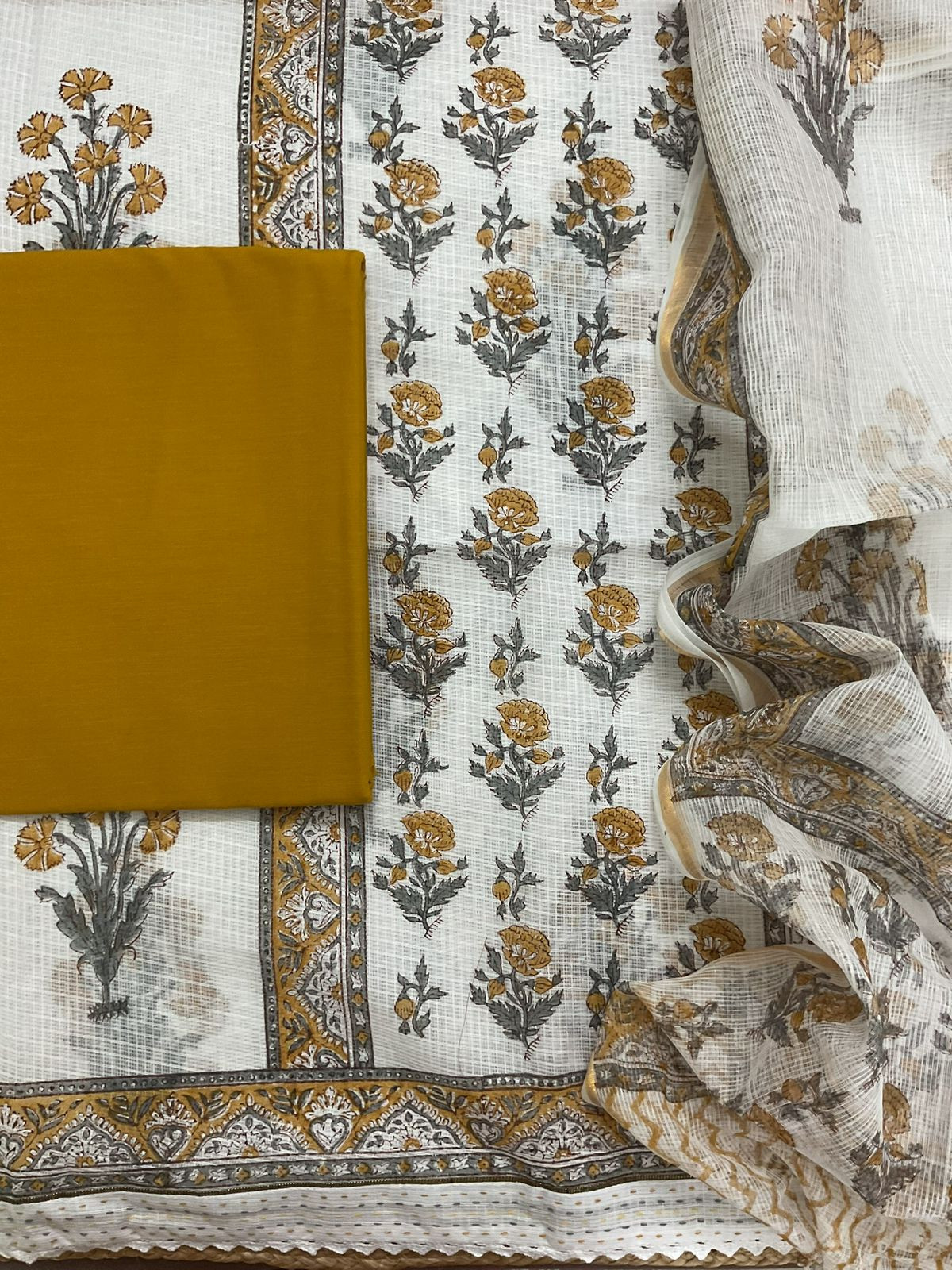 Soft Kota Cotton Printed Suit - White