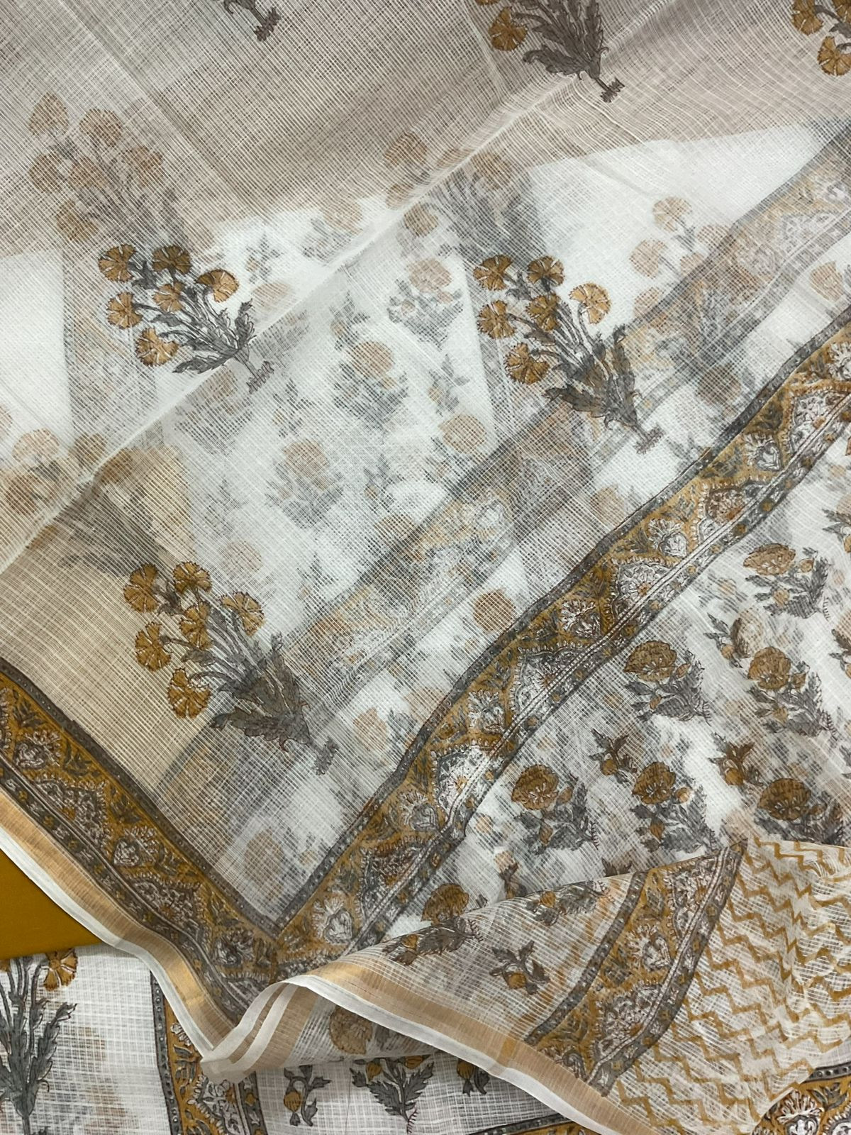 Soft Kota Cotton Printed Suit - White