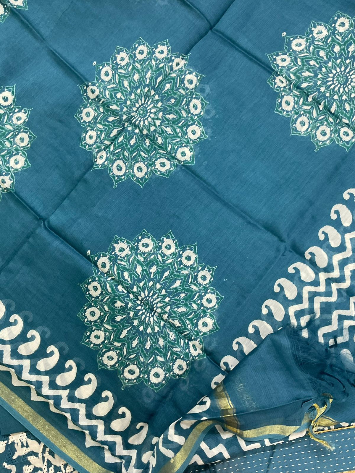 Pure Hakoba Cotton Printed Embroidered Suit - Blue