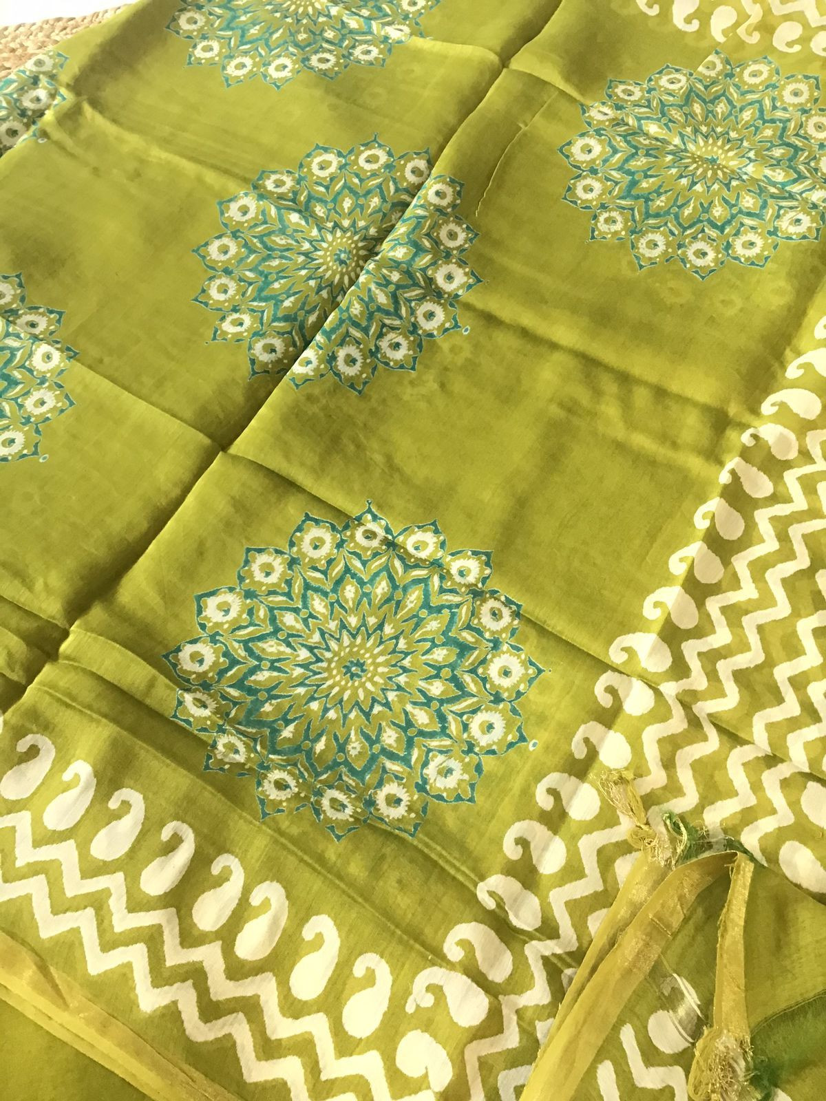 Pure Hakoba Cotton Printed Embroidered Suit - Green