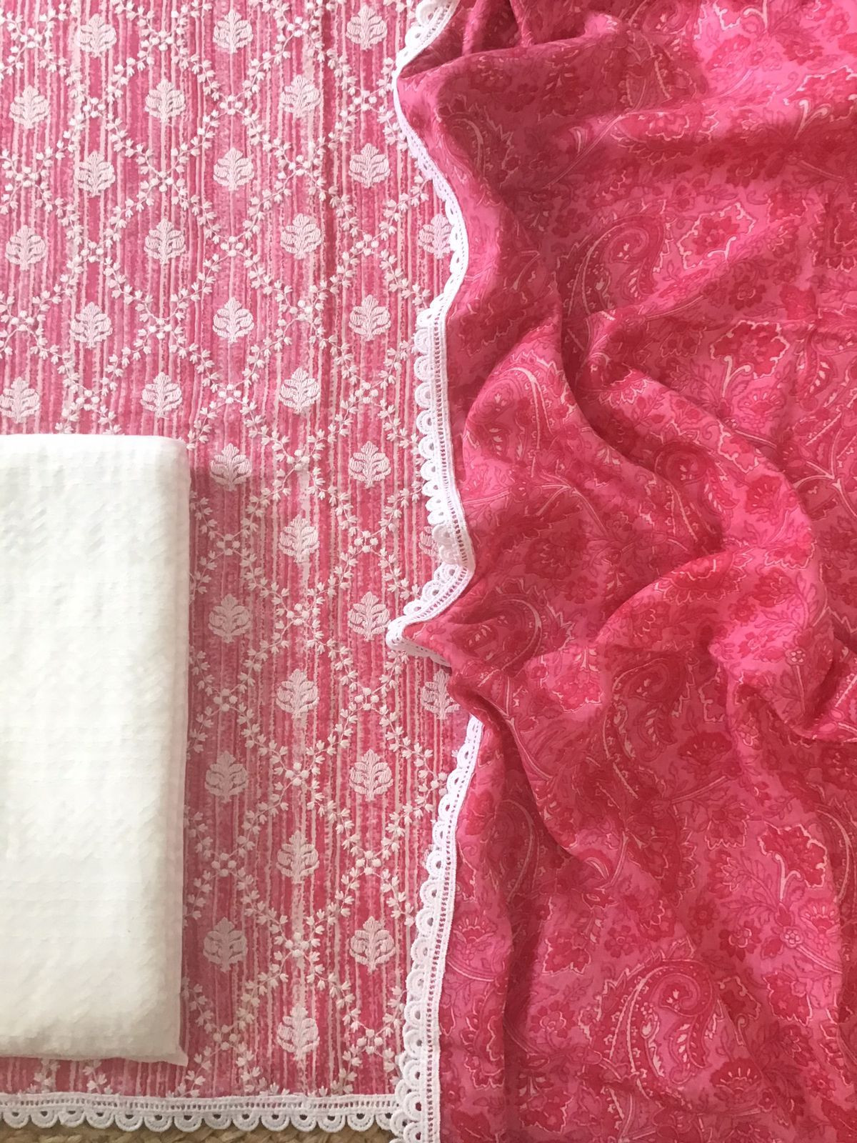 Pure Mul Cotton Printed Embroidered Suit - Pink