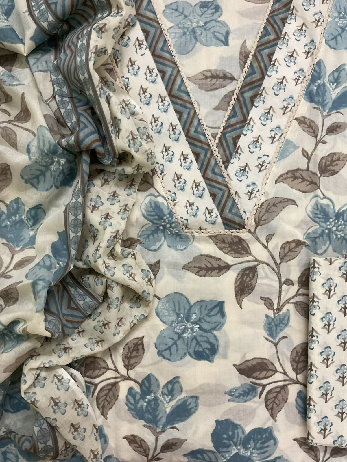 Pure Cotton Printed Suit - Offwhite