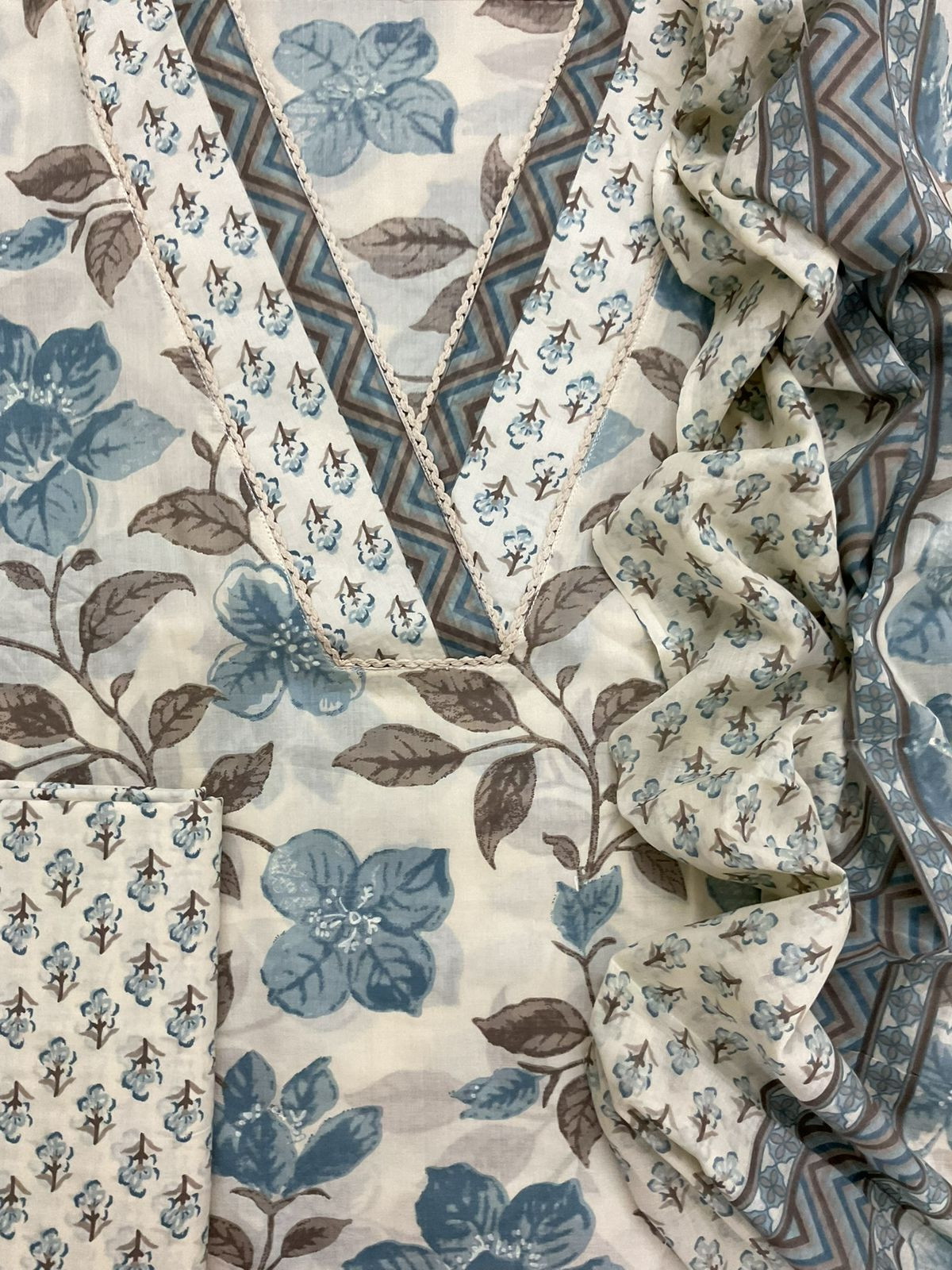 Pure Cotton Printed Suit - Offwhite