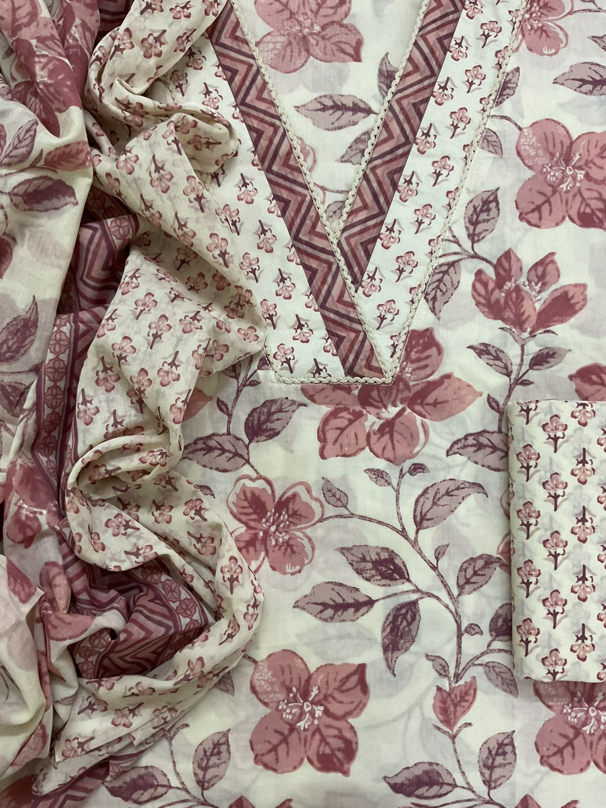 Pure Cotton Printed Suit - Offwhite