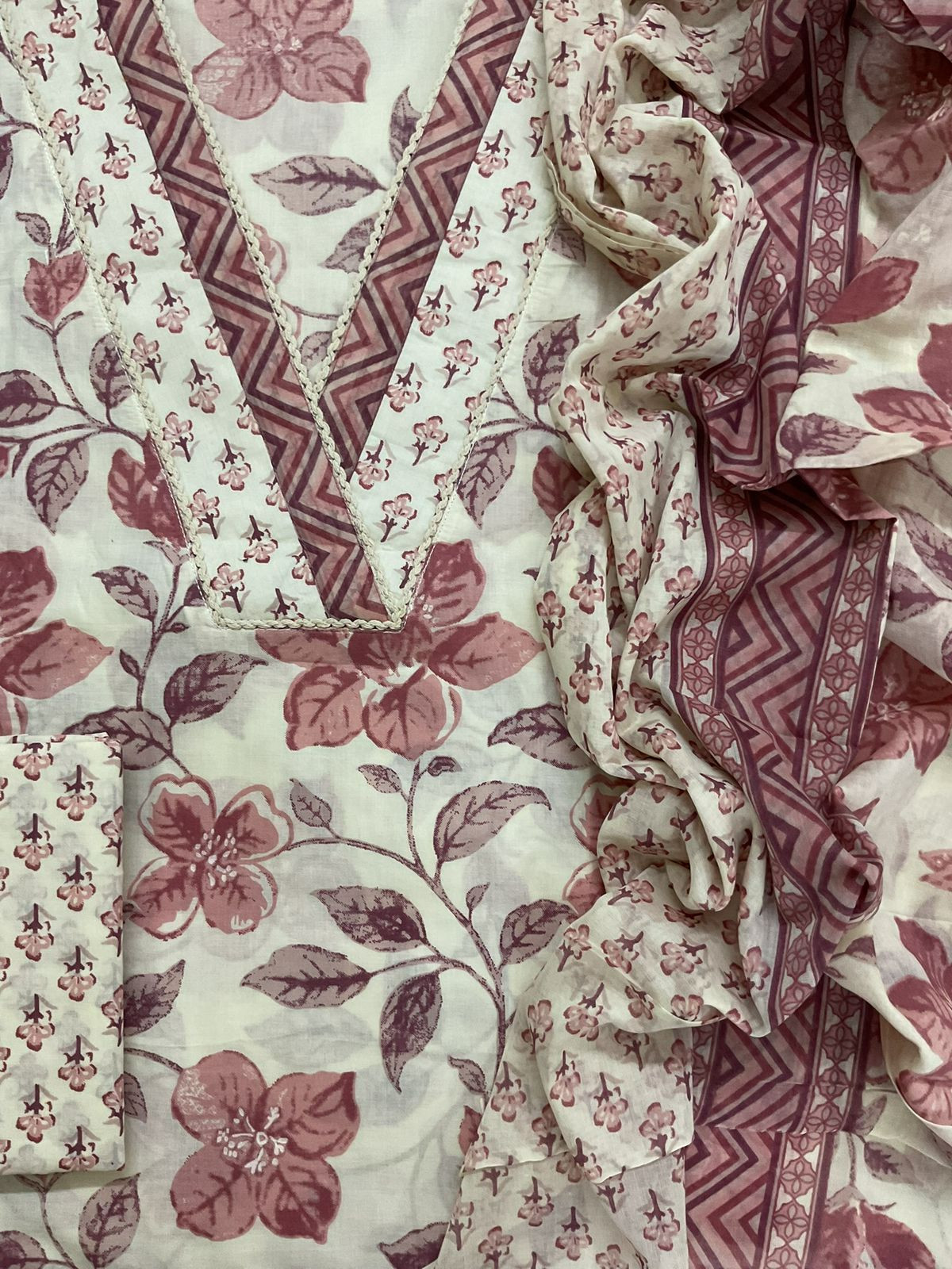 Pure Cotton Printed Suit - Offwhite