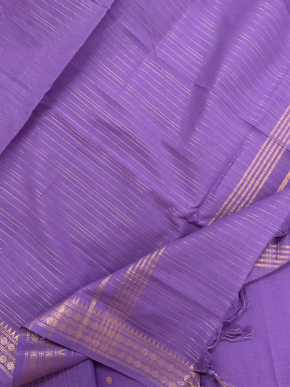 Pure Handloom Cotton Self Weaved Embroidered Suit - Dark Lavender