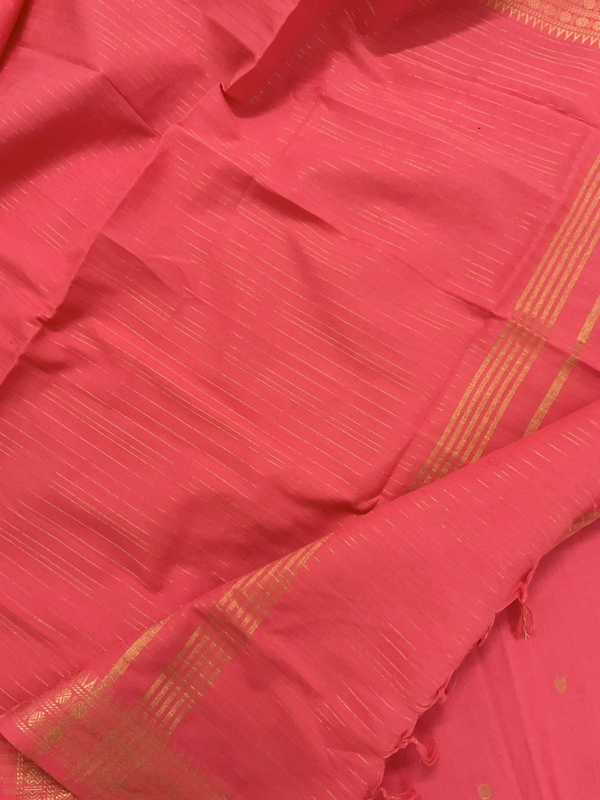 Pure Handloom Cotton Self Weaved Embroidered Suit - Peach
