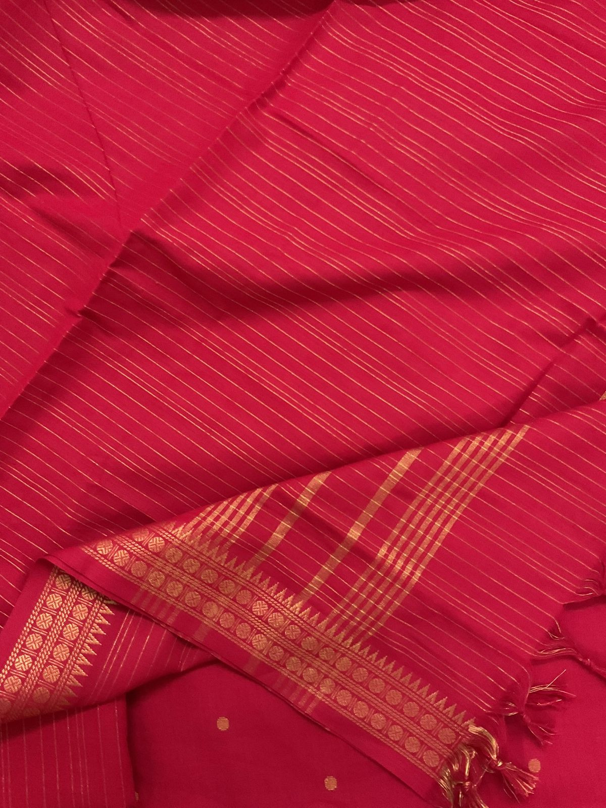 Pure Handloom Cotton Self Weaved Embroidered Suit - Red