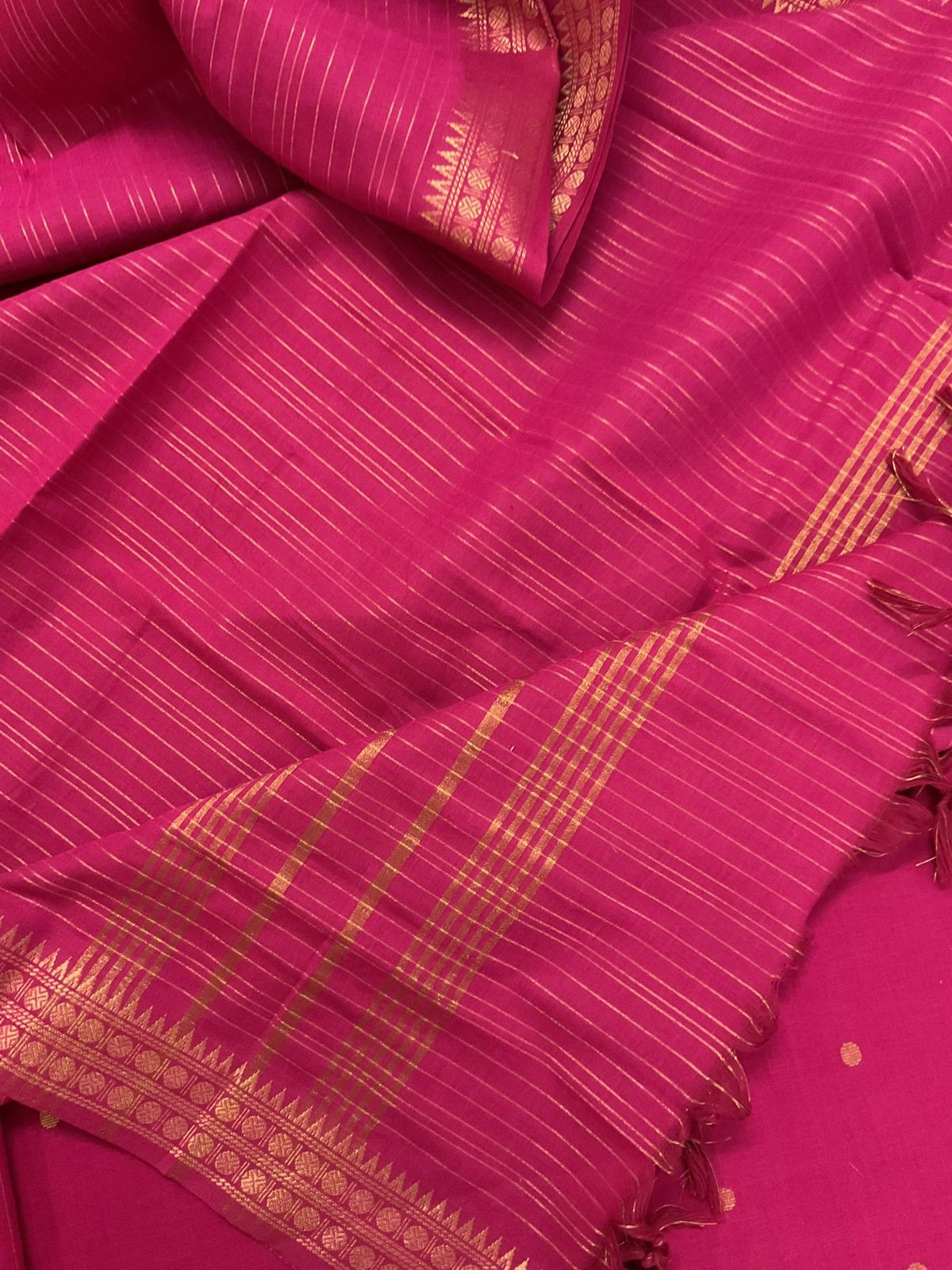 Pure Handloom Cotton Self Weaved Embroidered Suit - Pink