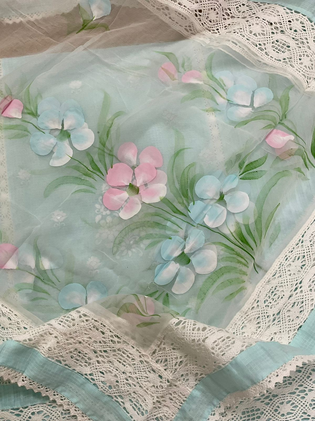 Pure Kota Cotton Printed Embroidered Suit - Sea Blue