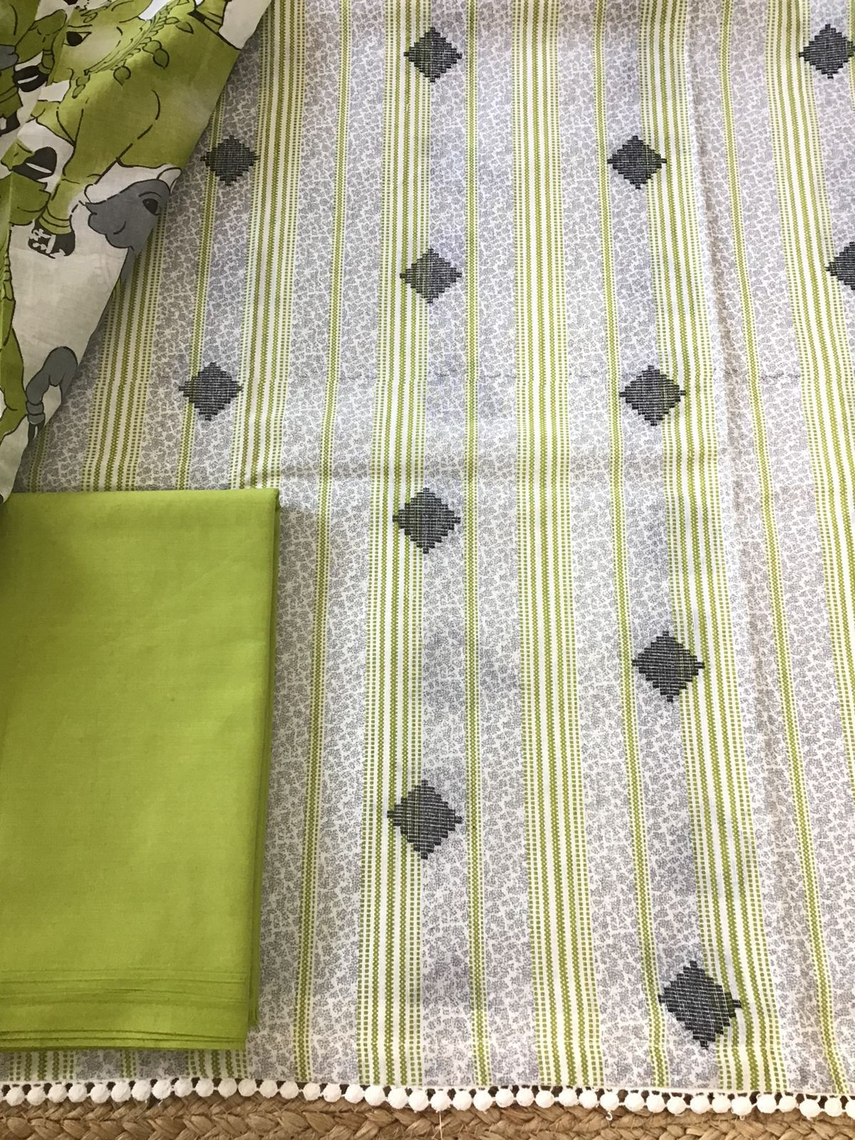 Pure Cotton Printed Self Weaved Suit - Green