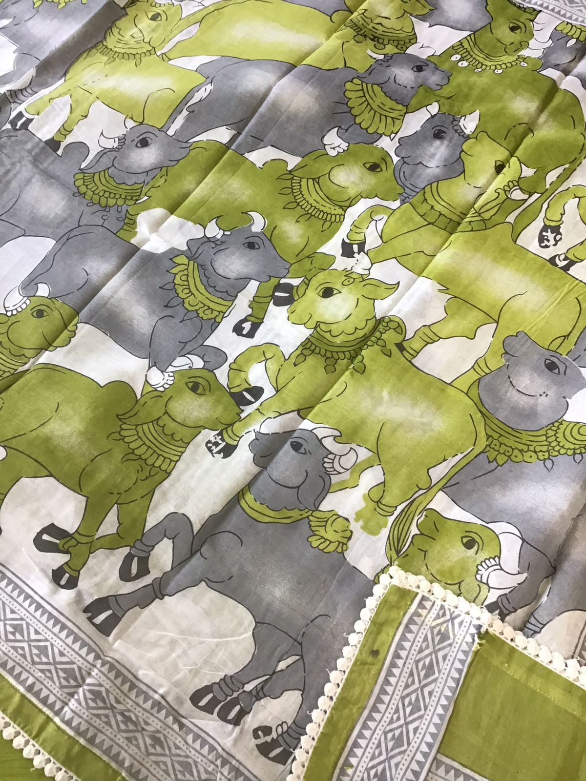 Pure Cotton Printed Self Weaved Suit - Green