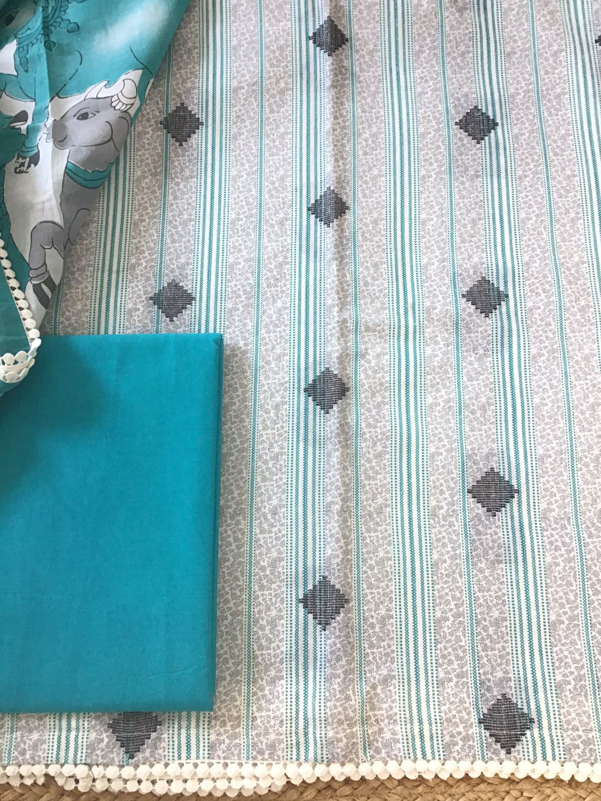Pure Cotton Printed Self Weaved Suit - Blue