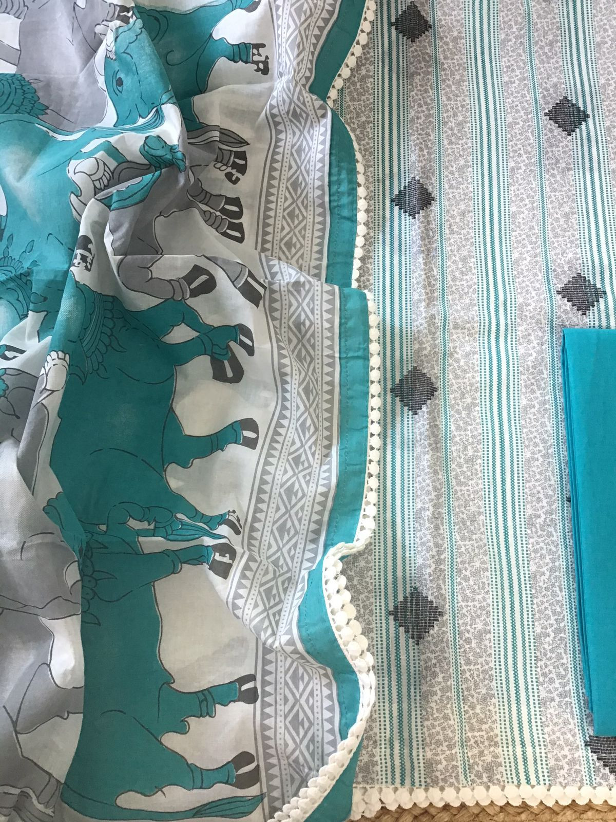 Pure Cotton Printed Self Weaved Suit - Blue